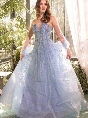 NEW SLEEVELESS STRAPLESS LAYERED BALL GOWN W/ RHINESTONES EMBROIDERY A1369